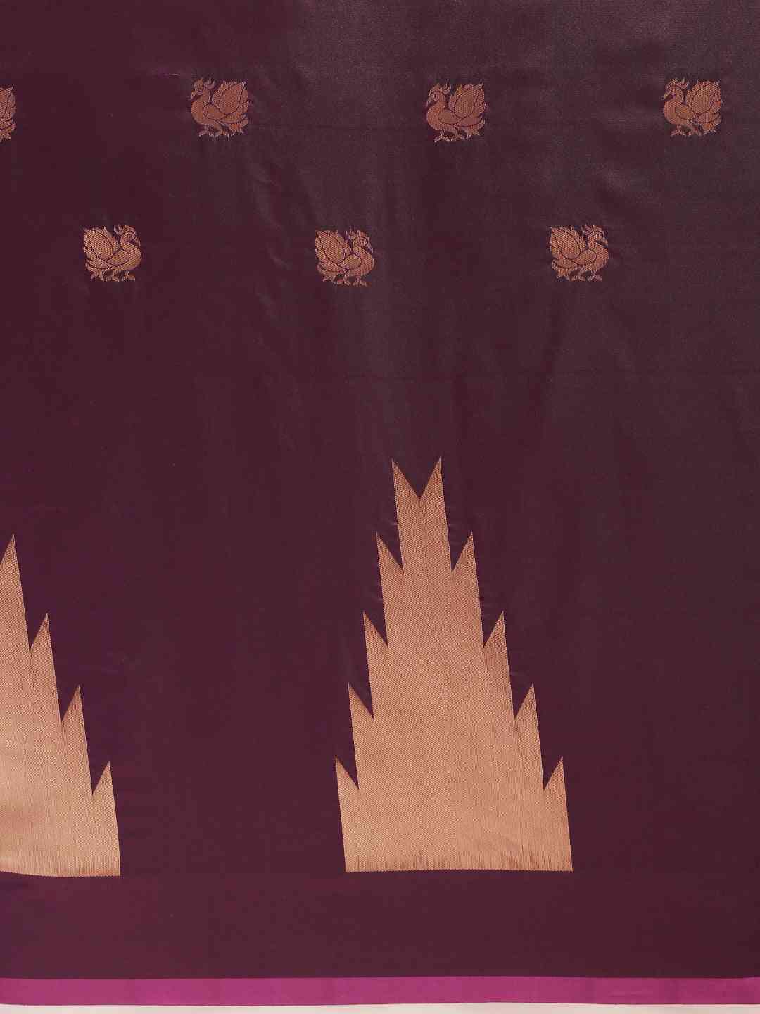 Beautiful Geometric Print Wine Colour Zari Silk Banarasi Saree