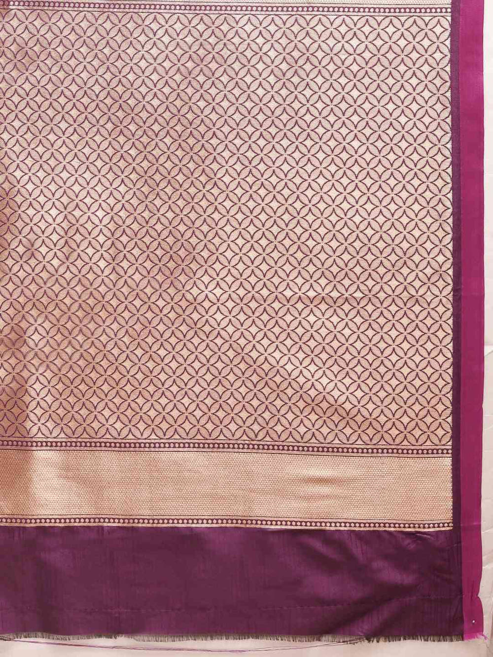 Beautiful Geometric Print Wine Colour Zari Silk Banarasi Saree