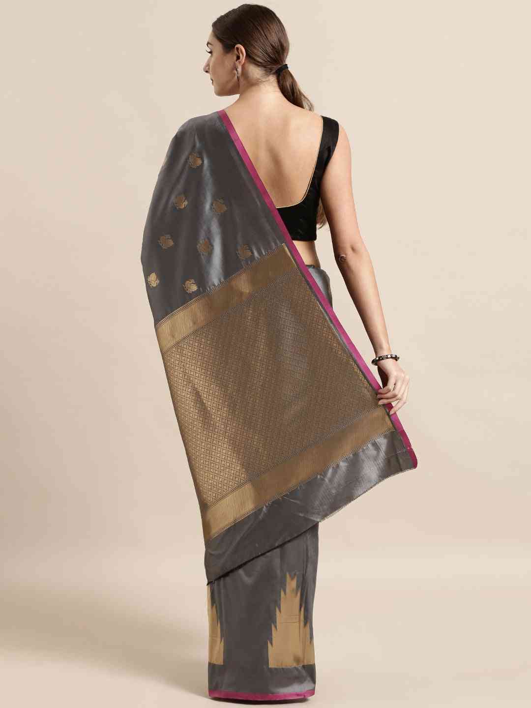 Beautiful Geometric Print Grey Colour Zari Silk Banarasi Saree
