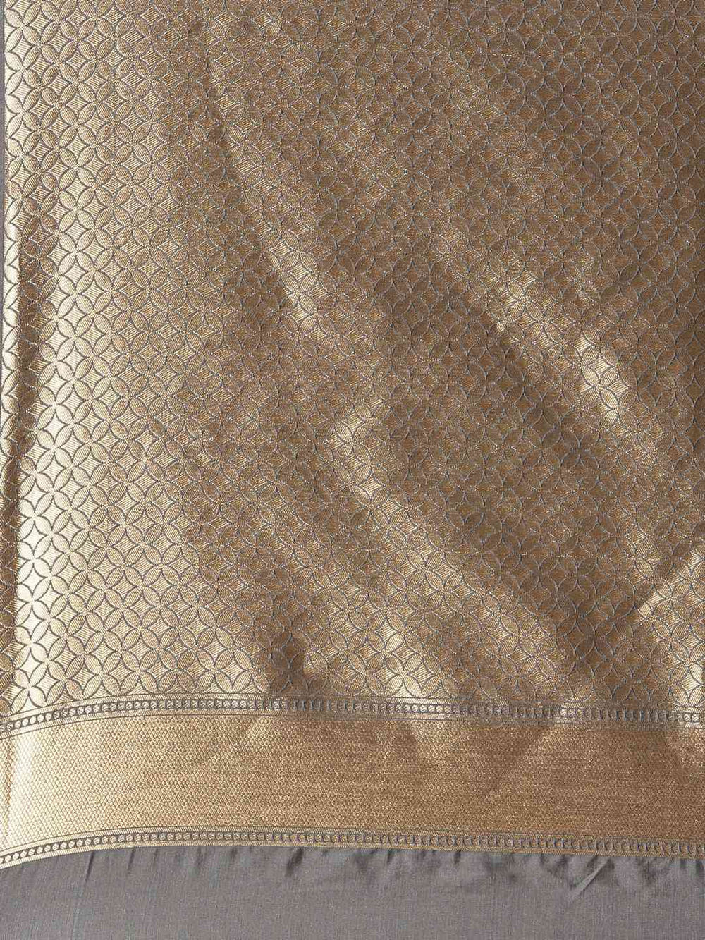Beautiful Geometric Print Grey Colour Zari Silk Banarasi Saree
