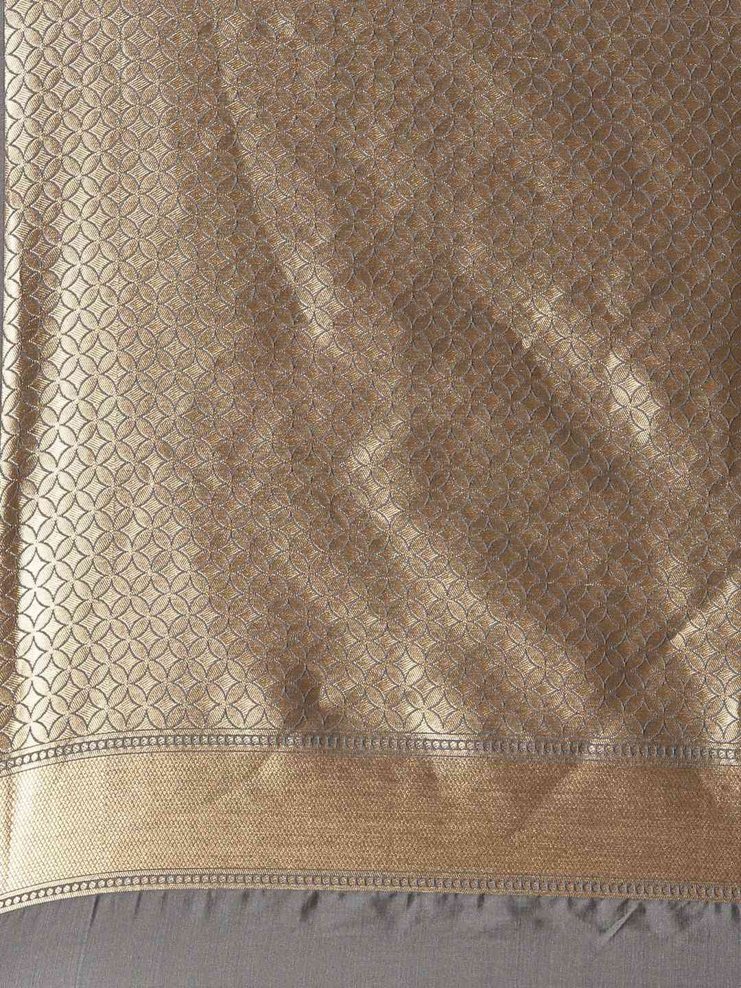 Beautiful Geometric Print Grey Colour Zari Silk Banarasi Saree