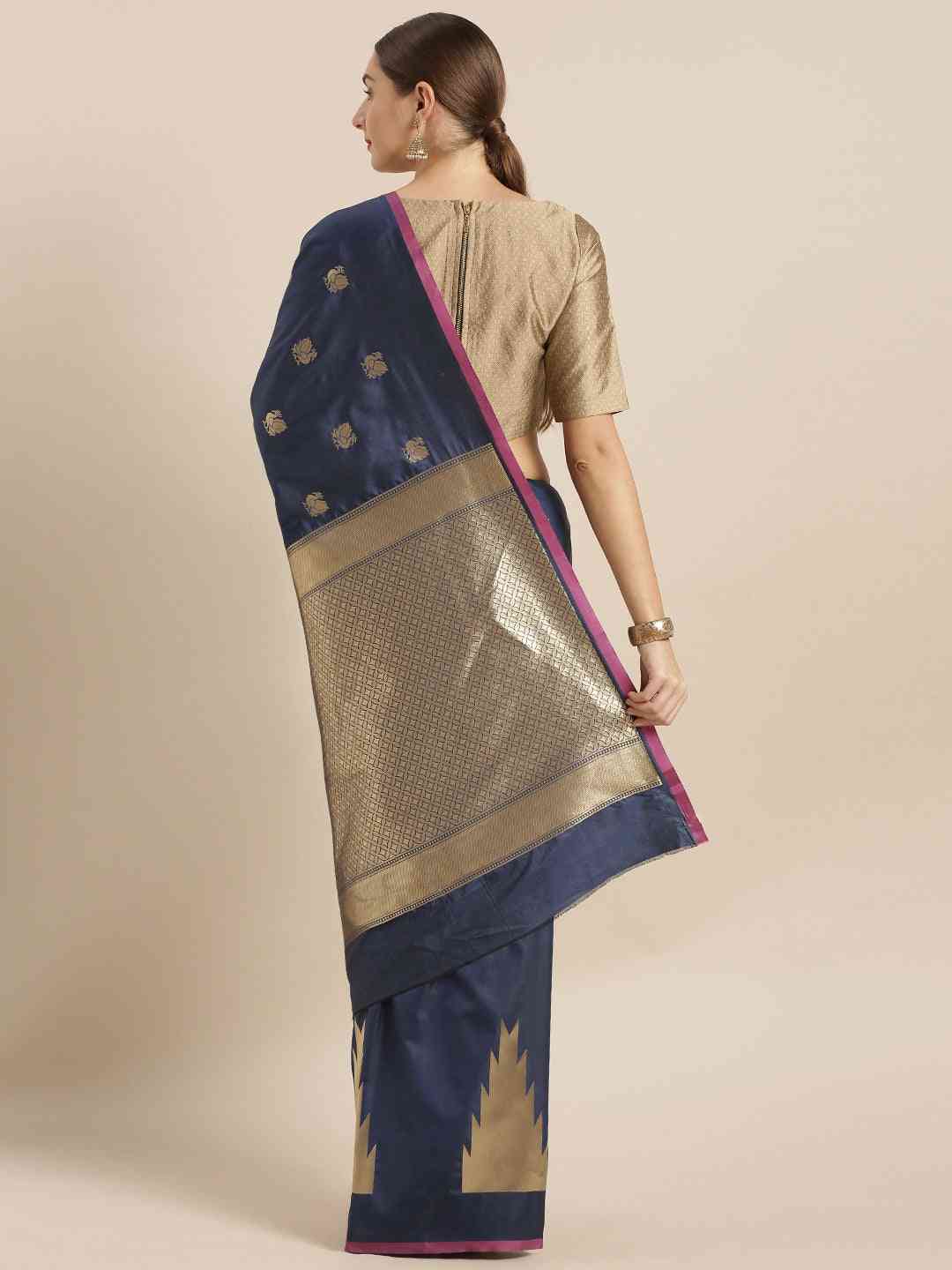 Beautiful Geometric Print Navy Colour Zari Silk Banarasi Saree