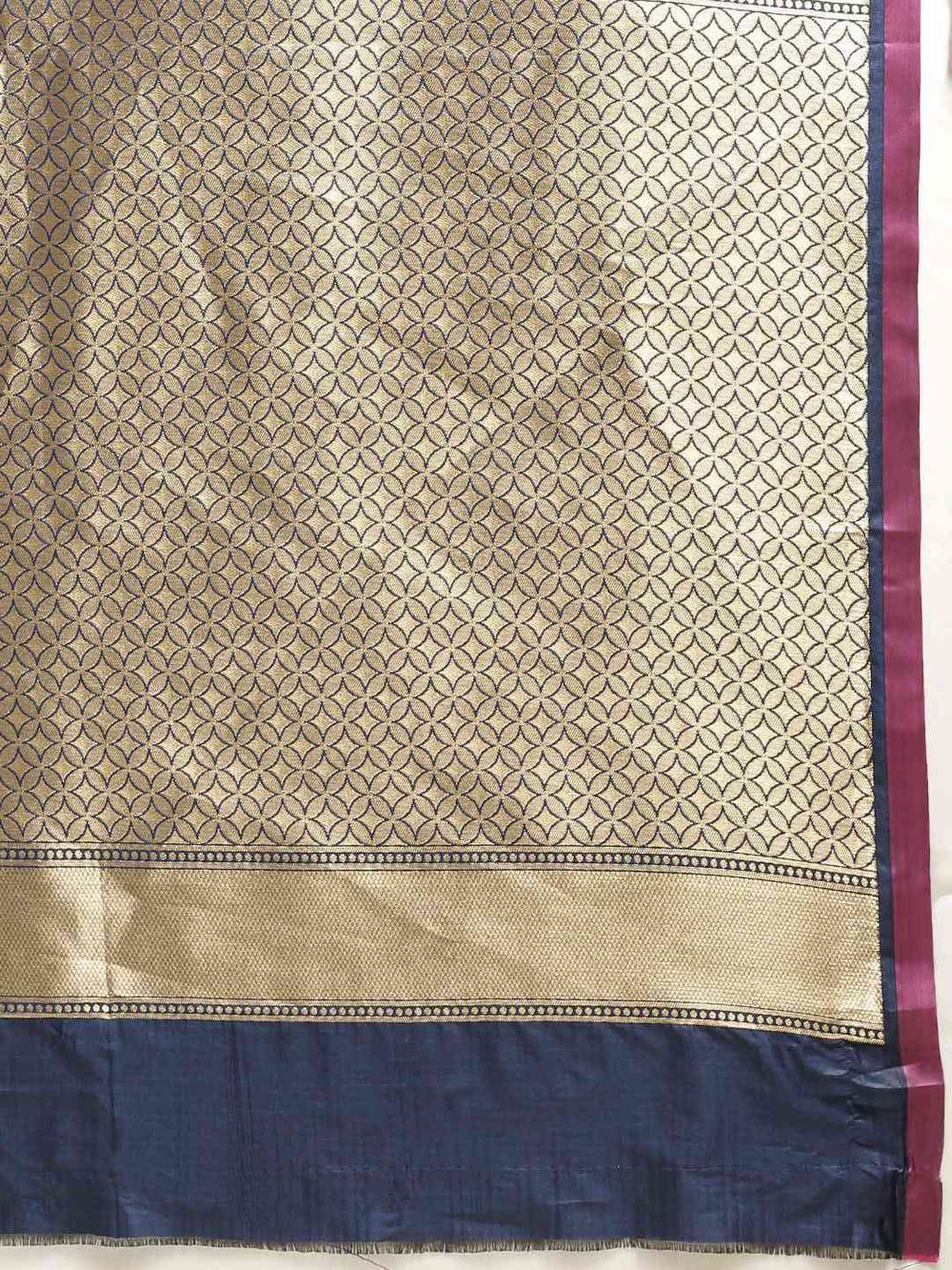 Beautiful Geometric Print Navy Colour Zari Silk Banarasi Saree