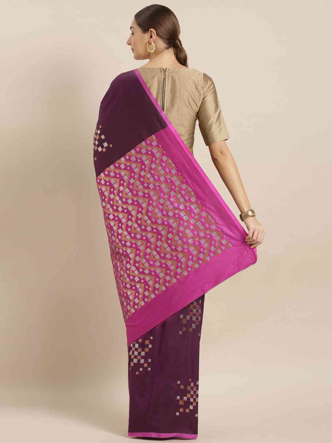 Banarasi Wine Colour Silk Blend Woven Design Saree