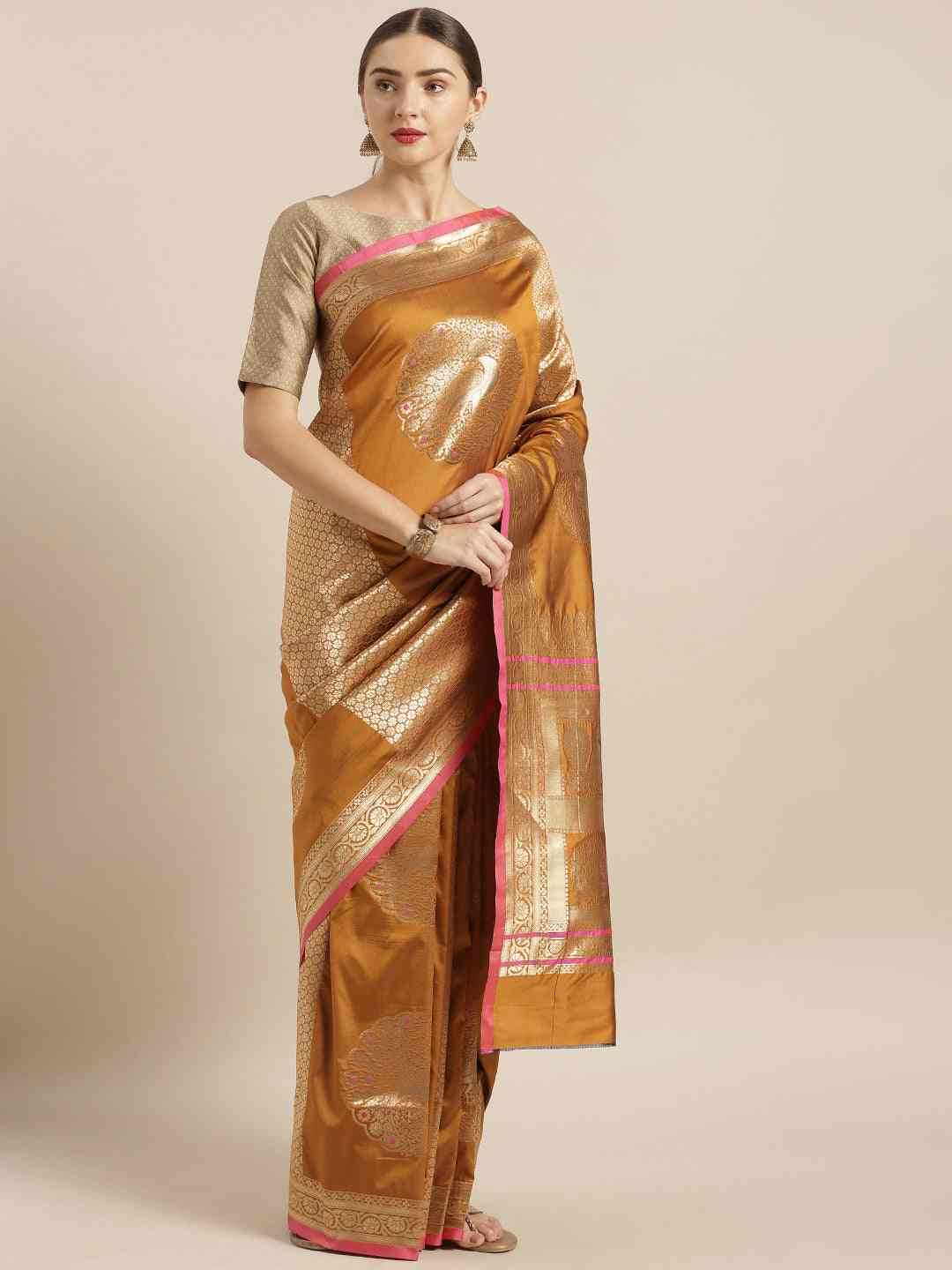 Banarasi Mustard Colour Silk Woven Design Saree