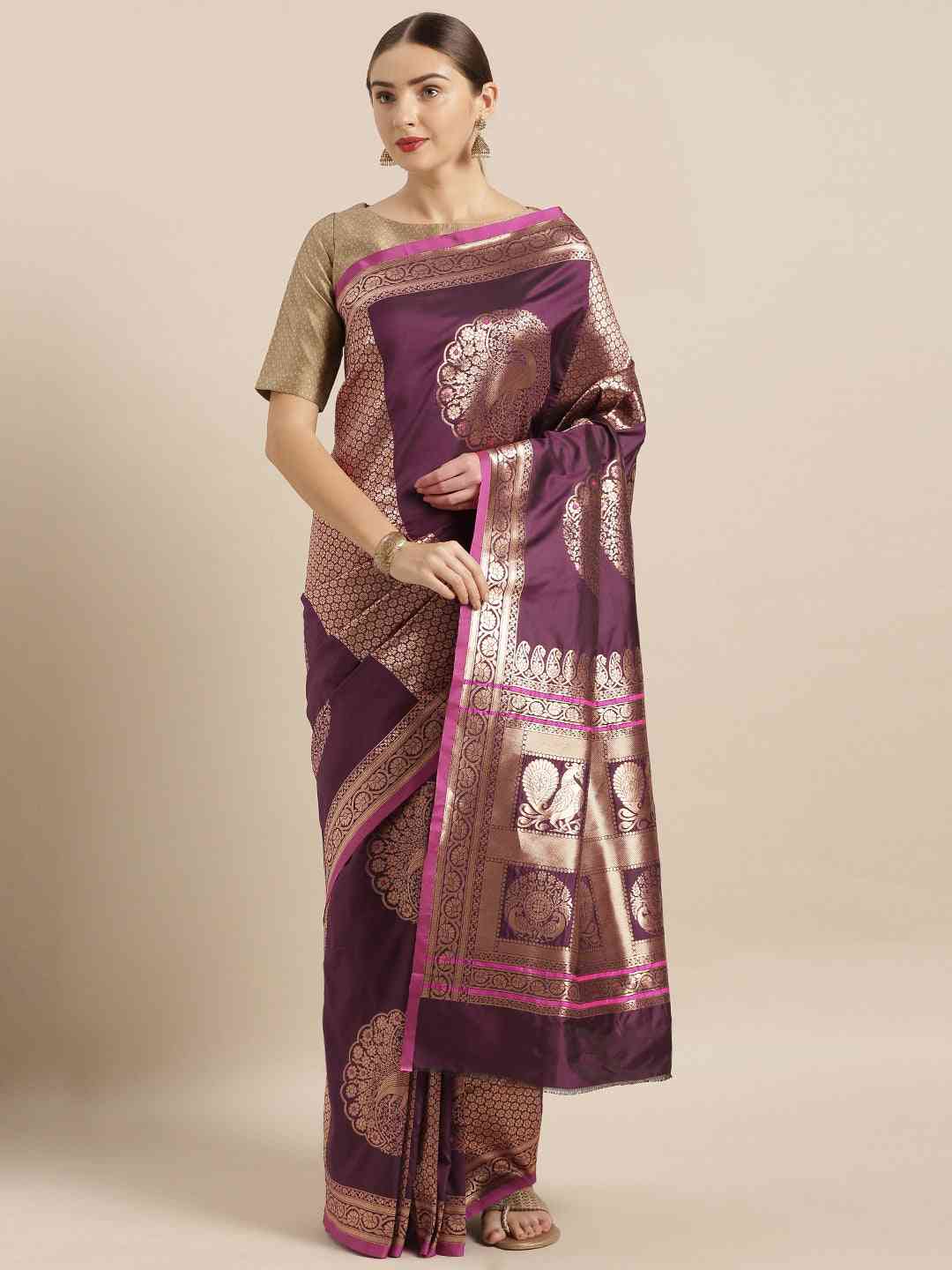 Banarasi Wine Colour Silk Woven Design Saree