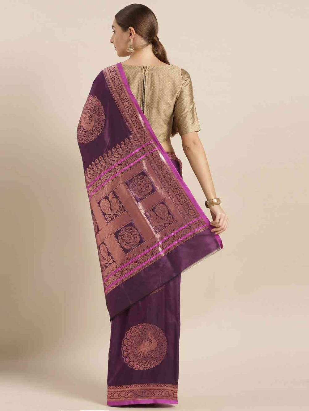 Banarasi Wine Colour Silk Woven Design Saree