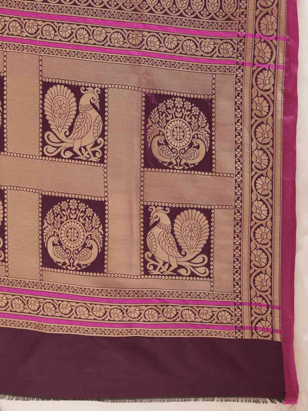 Banarasi Wine Colour Silk Woven Design Saree