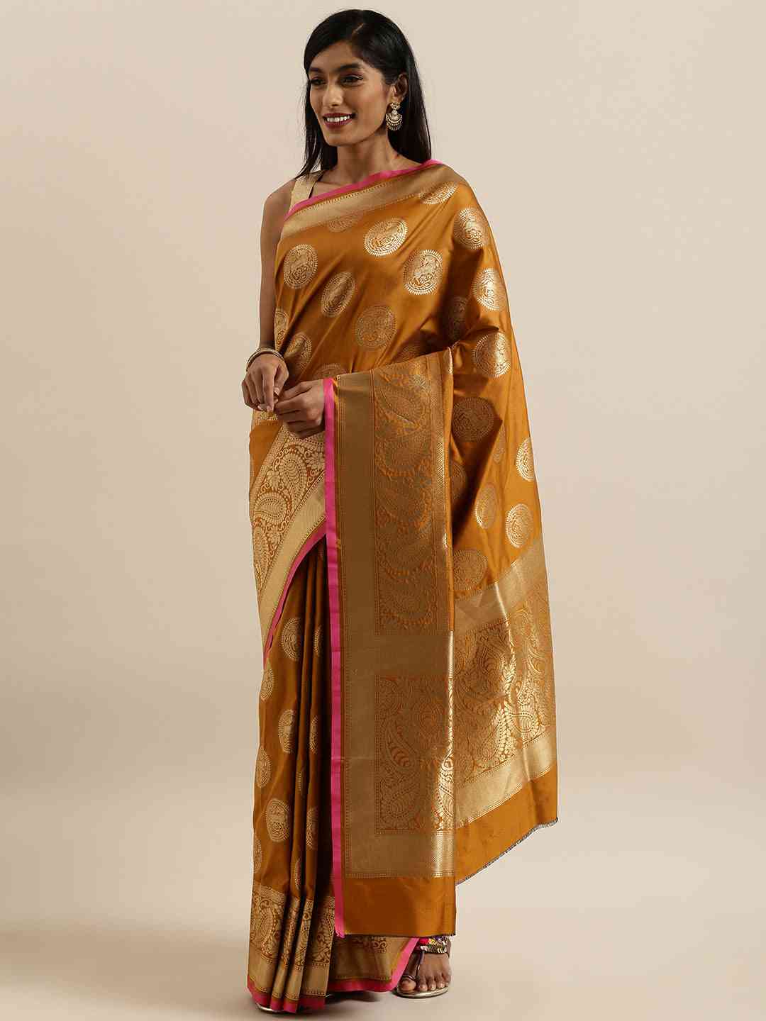 Traditional Mustard Colour Silk Blend Banarasi Saree