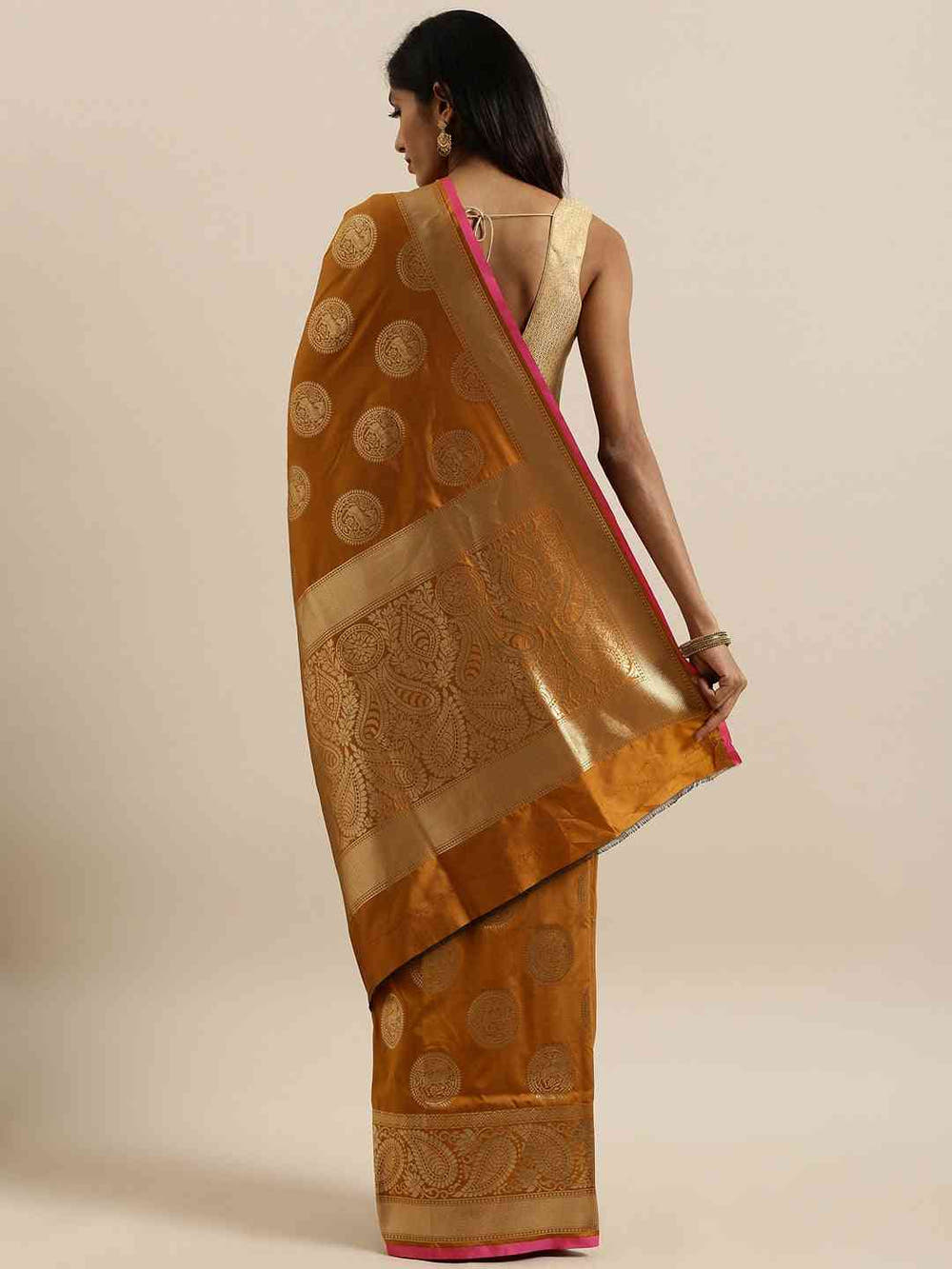 Traditional Mustard Colour Silk Blend Banarasi Saree