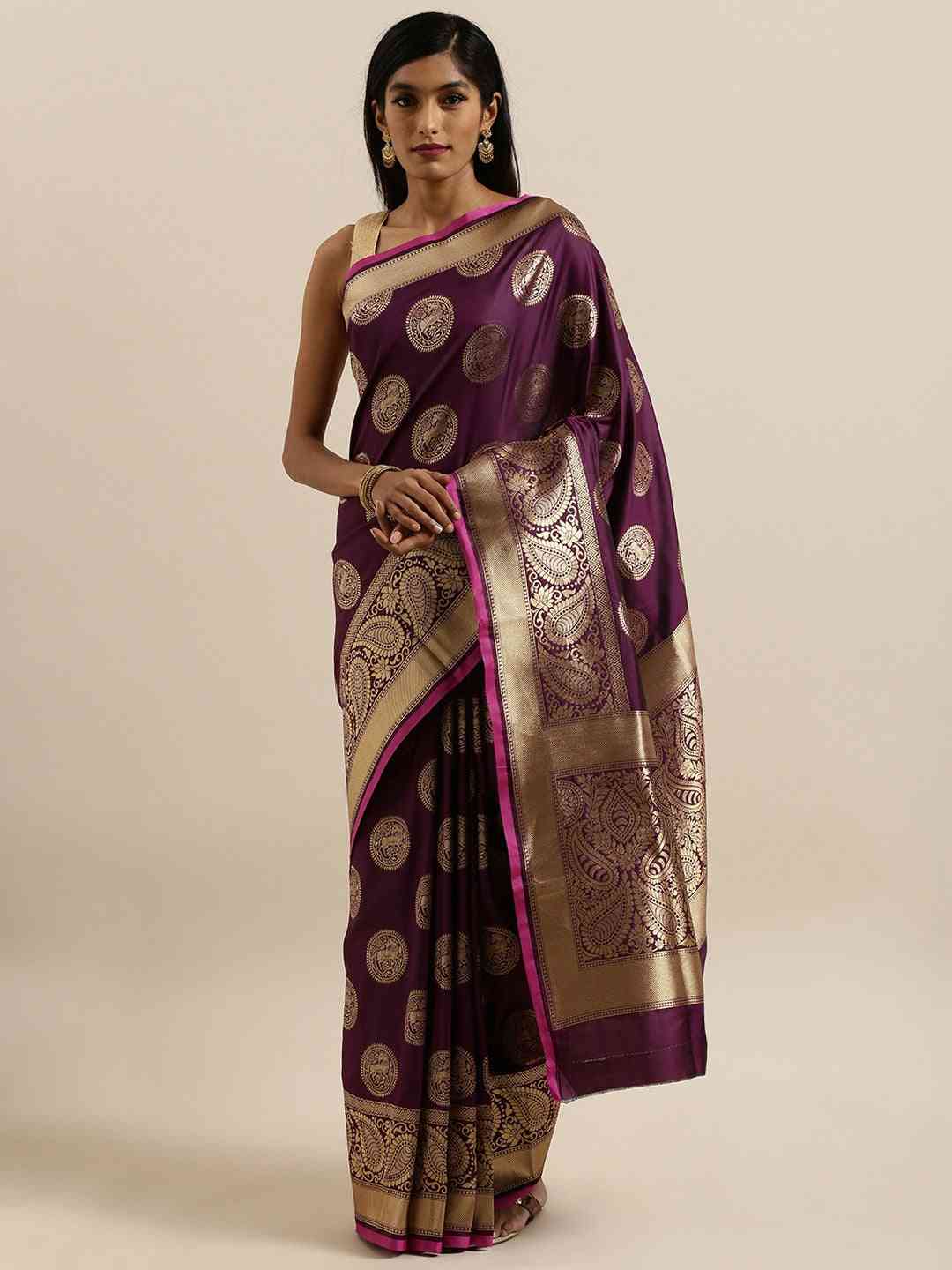 Traditional Wine Colour Silk Blend Banarasi Saree