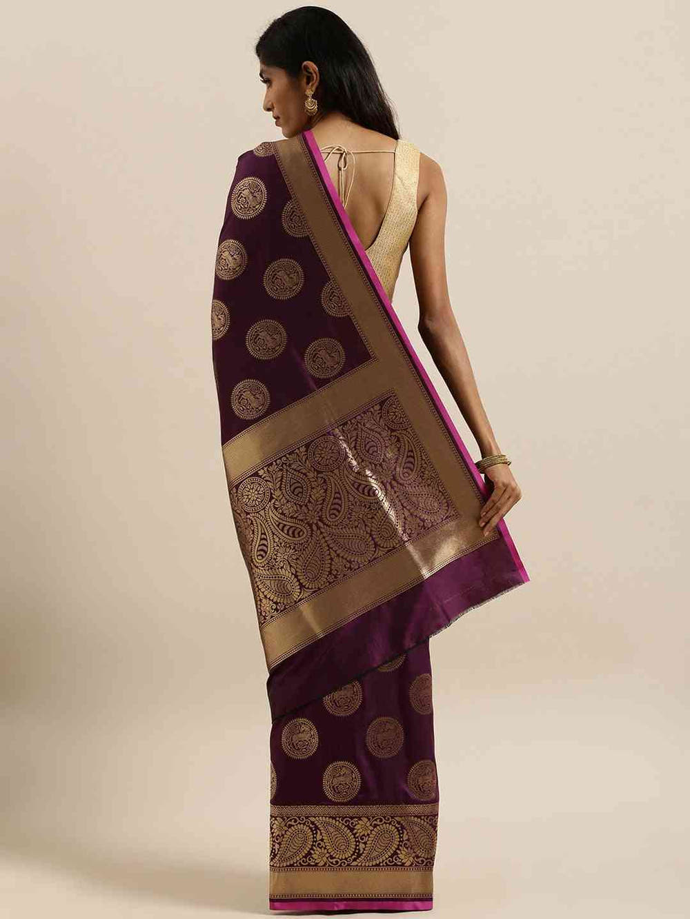 Traditional Wine Colour Silk Blend Banarasi Saree