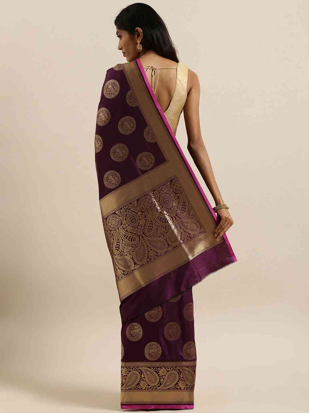 Traditional Wine Colour Silk Blend Banarasi Saree