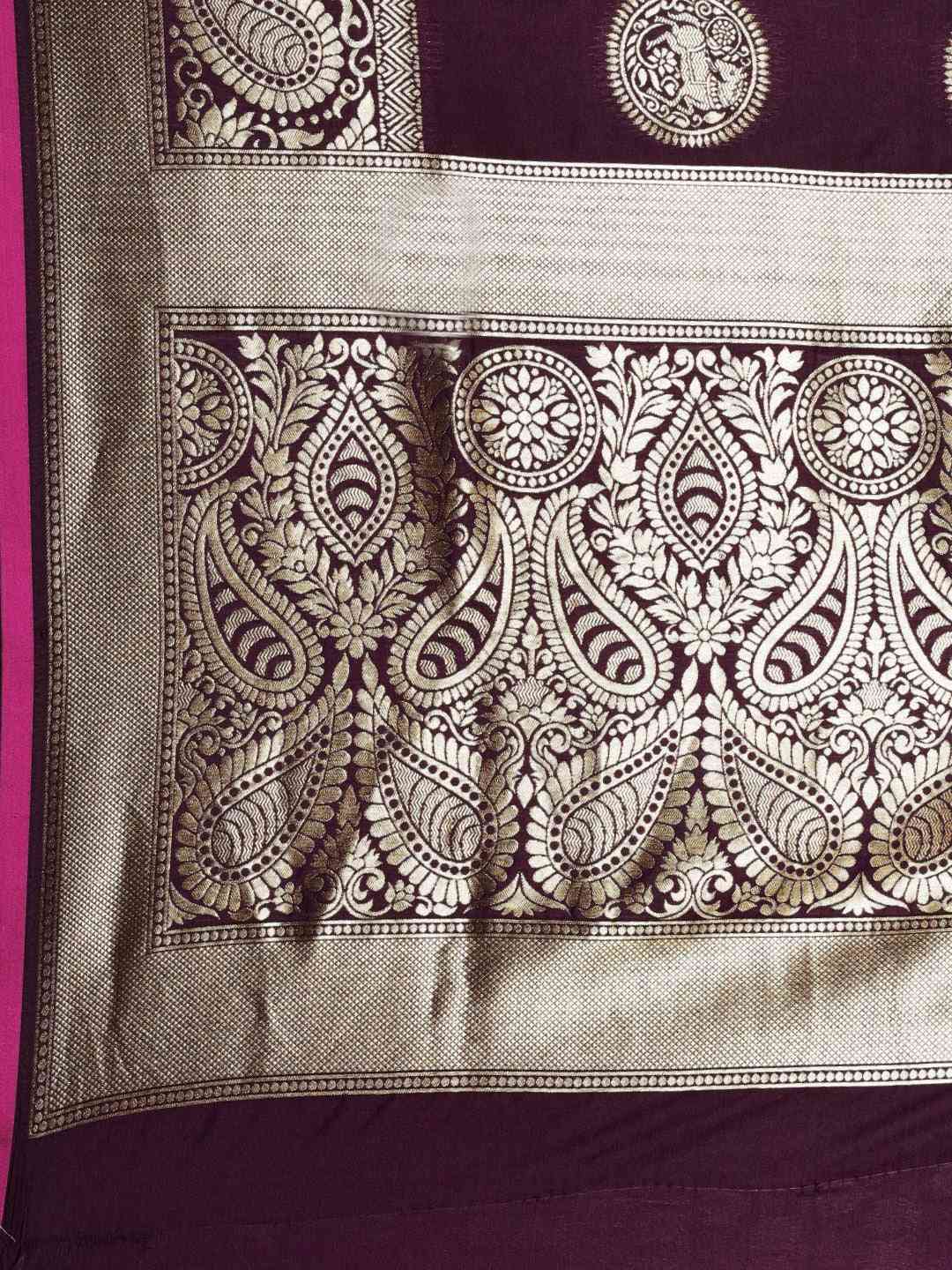 Traditional Wine Colour Silk Blend Banarasi Saree