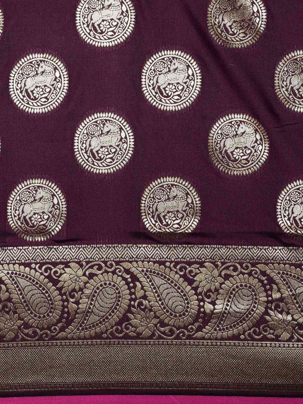 Traditional Wine Colour Silk Blend Banarasi Saree