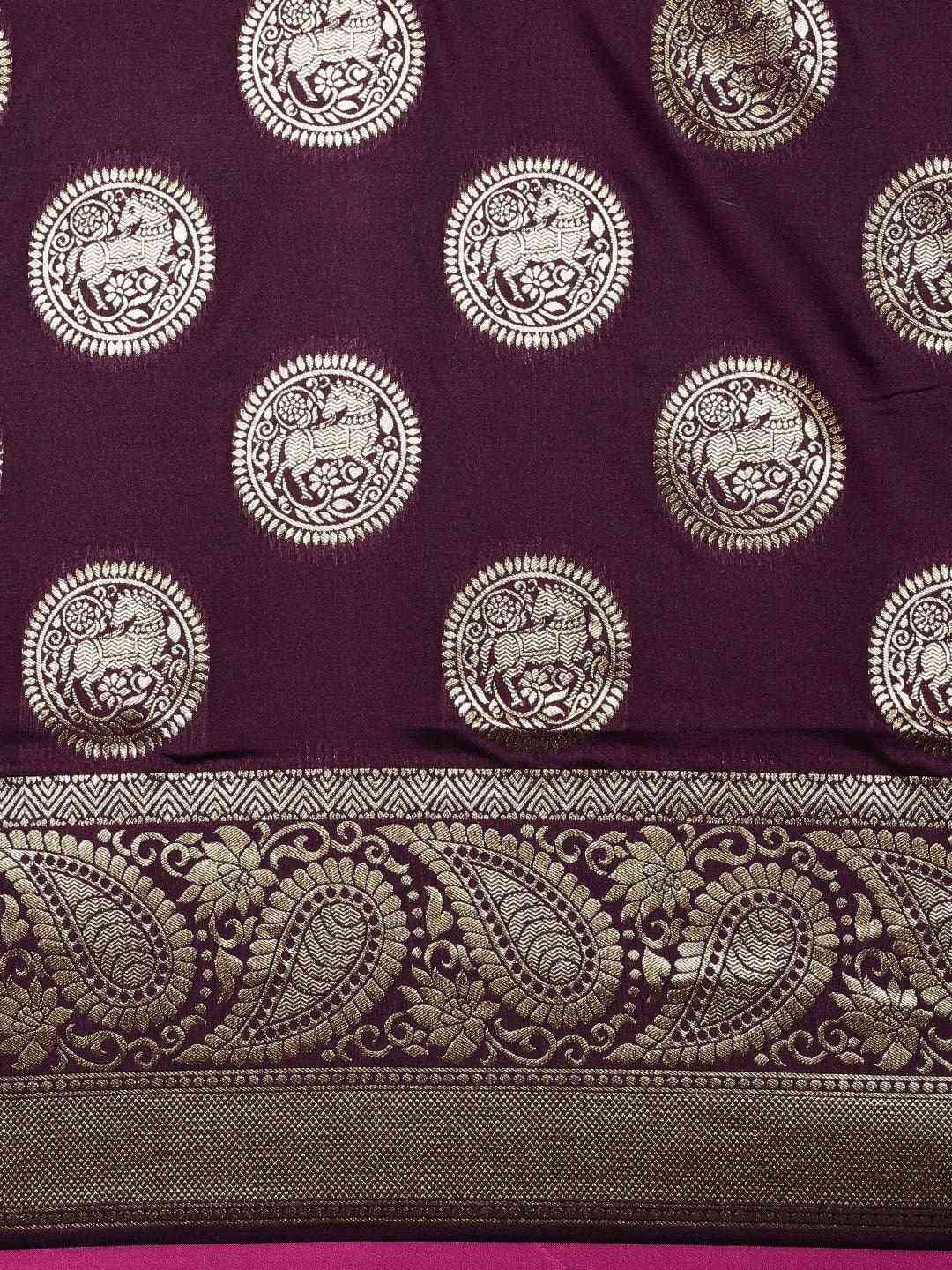 Traditional Wine Colour Silk Blend Banarasi Saree