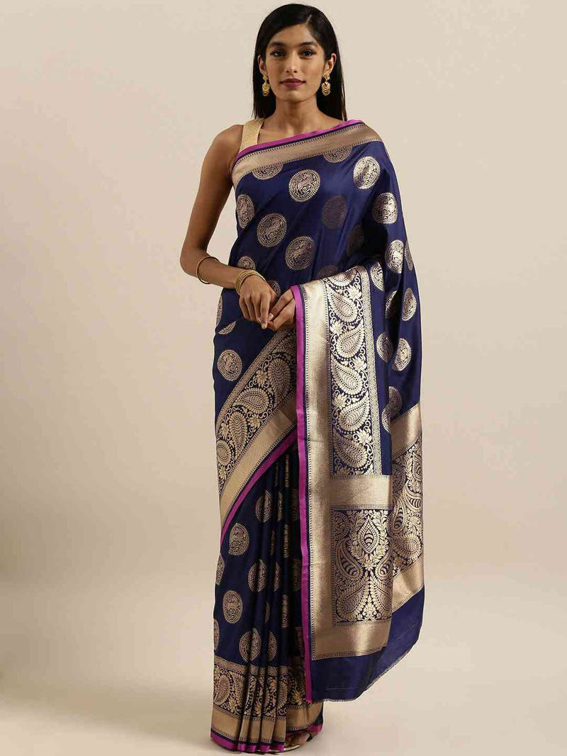 Traditional Navy Colour Silk Blend Banarasi Saree