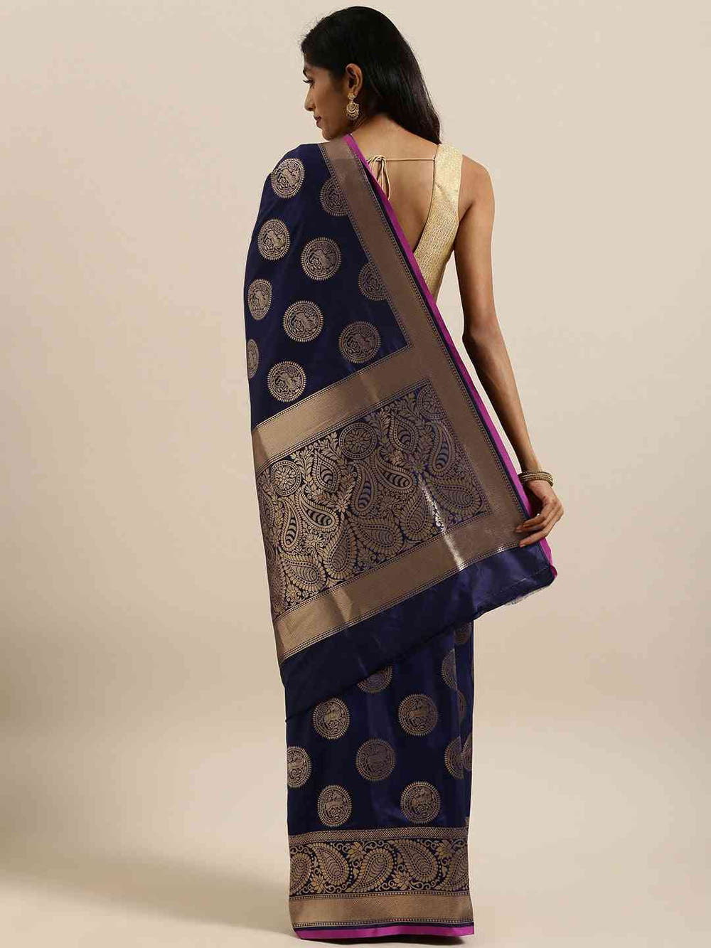 Traditional Navy Colour Silk Blend Banarasi Saree