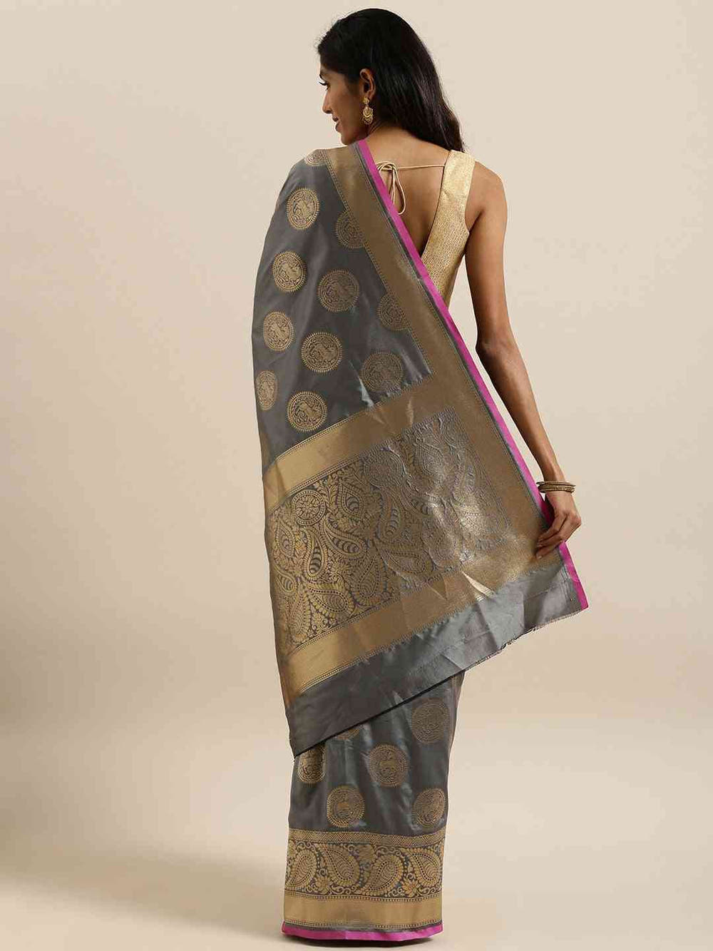 Traditional Grey Colour Silk Blend Banarasi Saree
