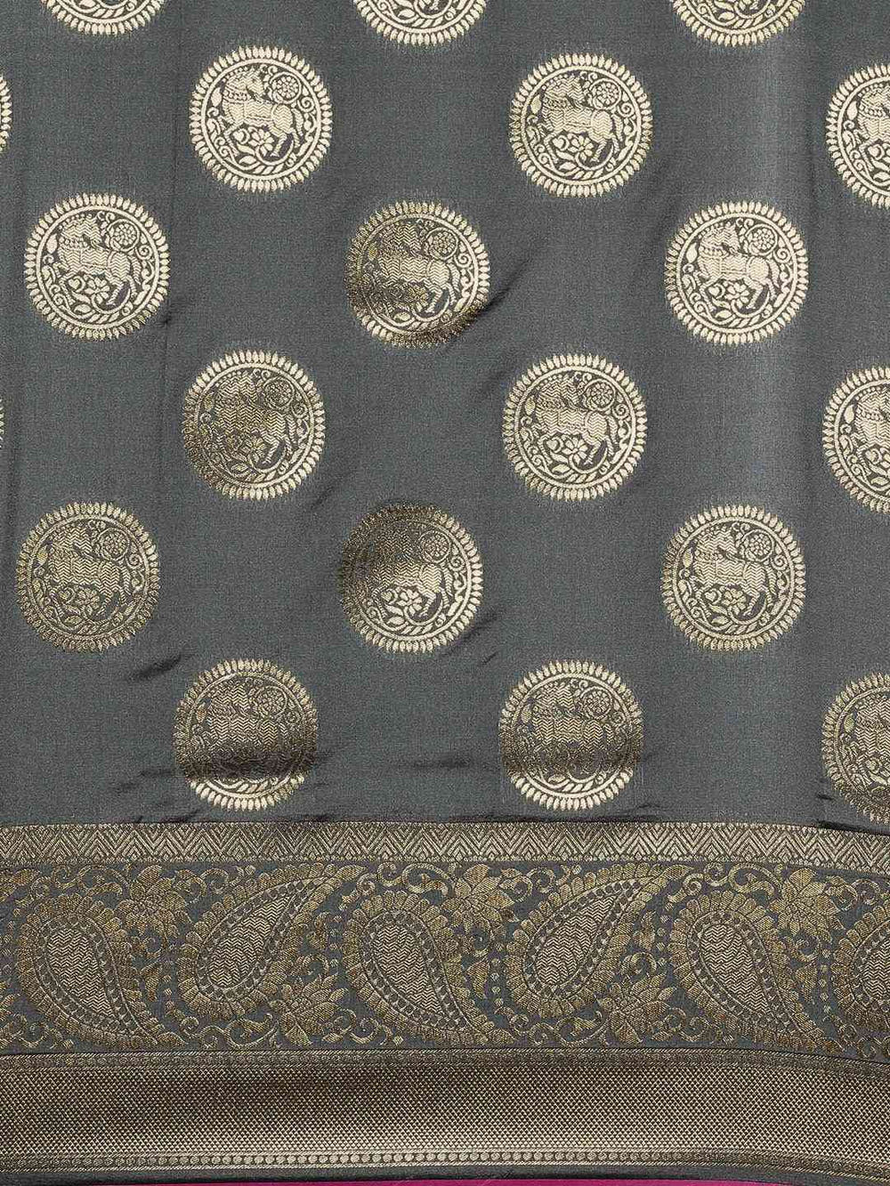 Traditional Grey Colour Silk Blend Banarasi Saree