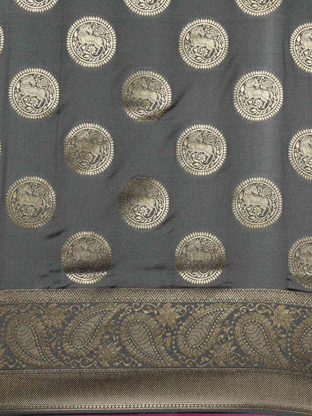 Traditional Grey Colour Silk Blend Banarasi Saree