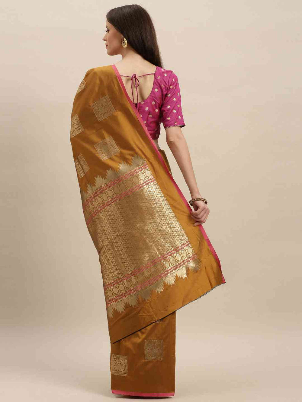 Kanjivaram Mustard Colour Silk Blend Woven Design Saree
