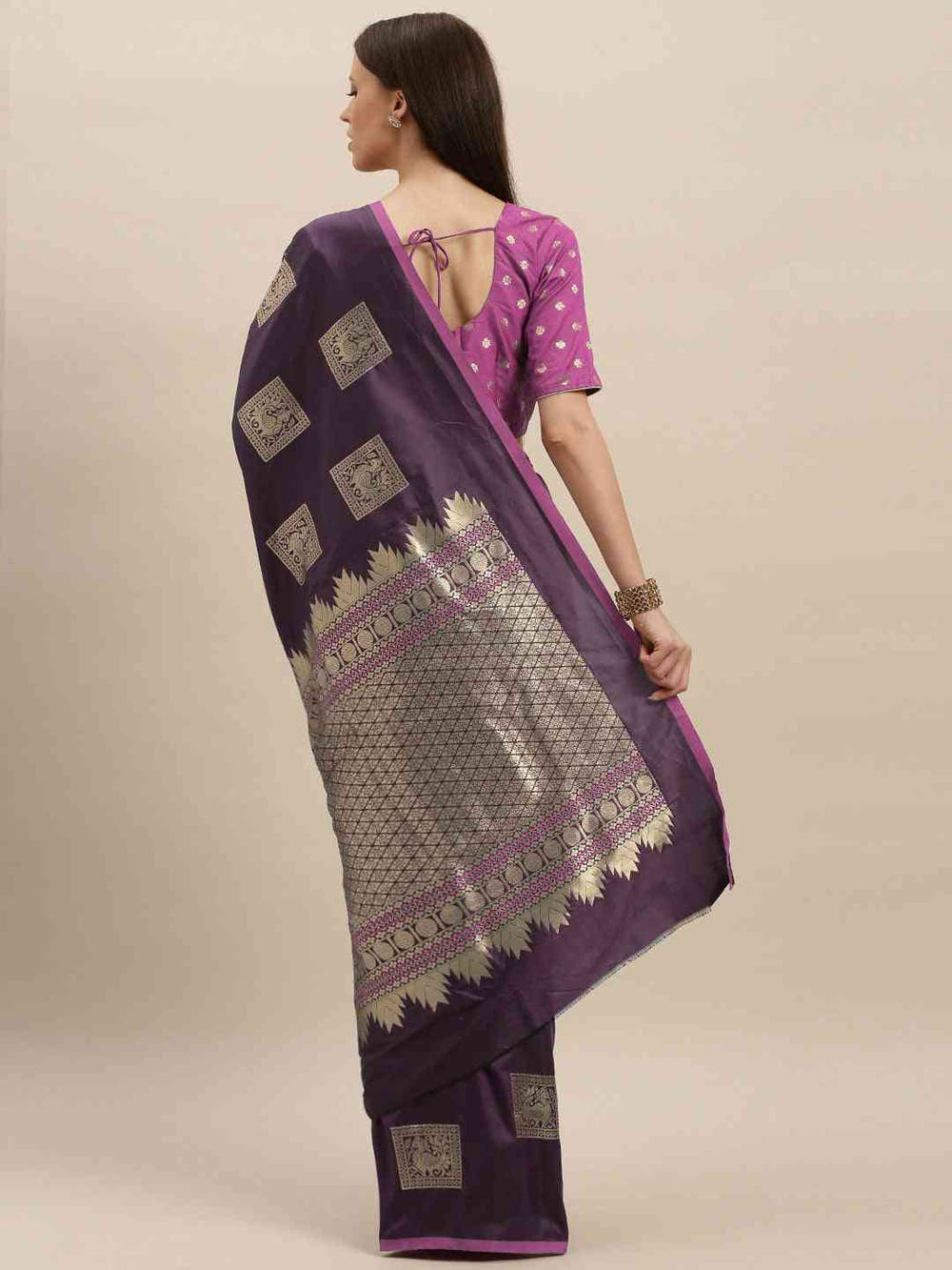 Kanjivaram Wine Colour Silk Blend Woven Design Saree