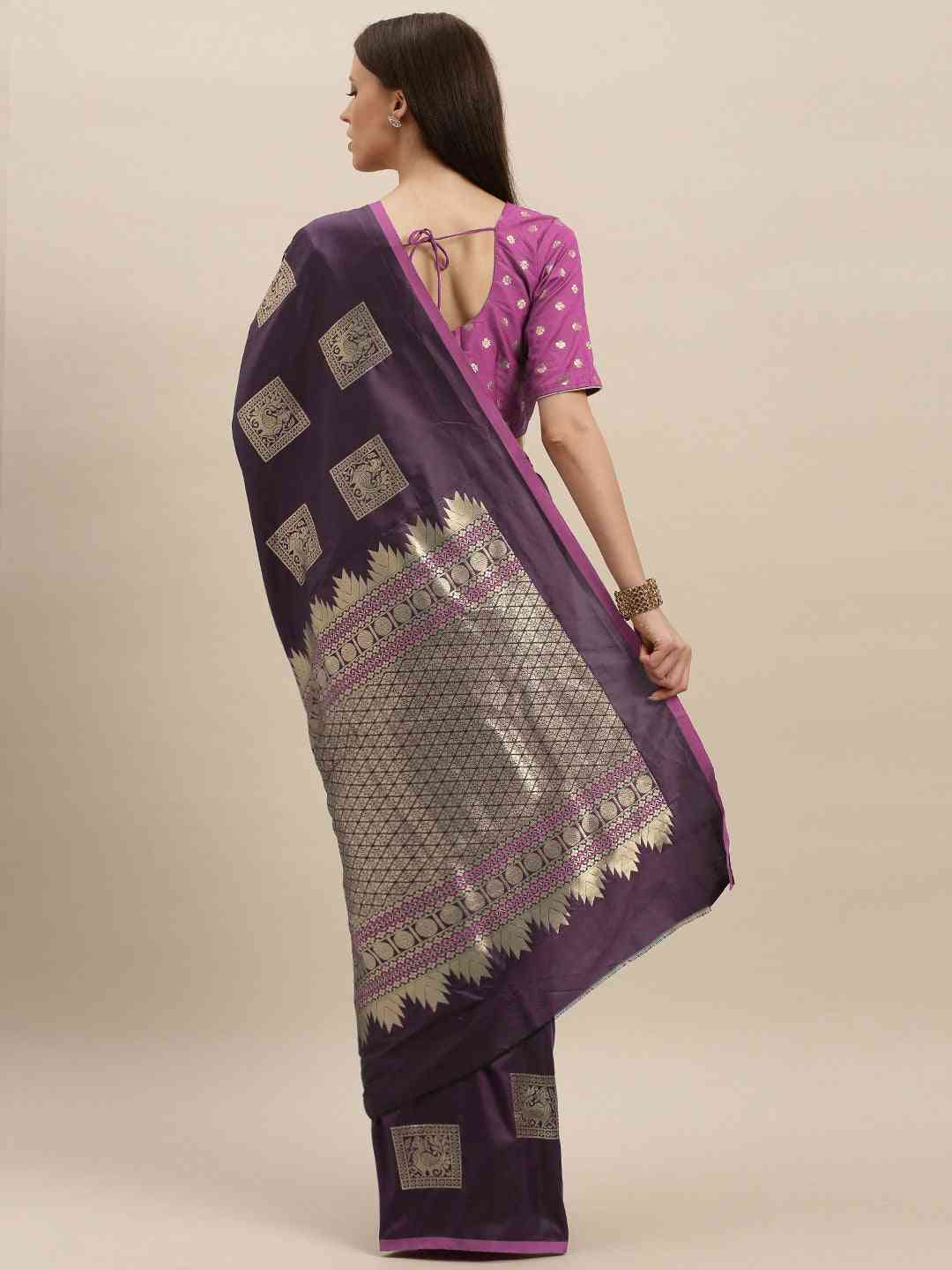 Kanjivaram Wine Colour Silk Blend Woven Design Saree