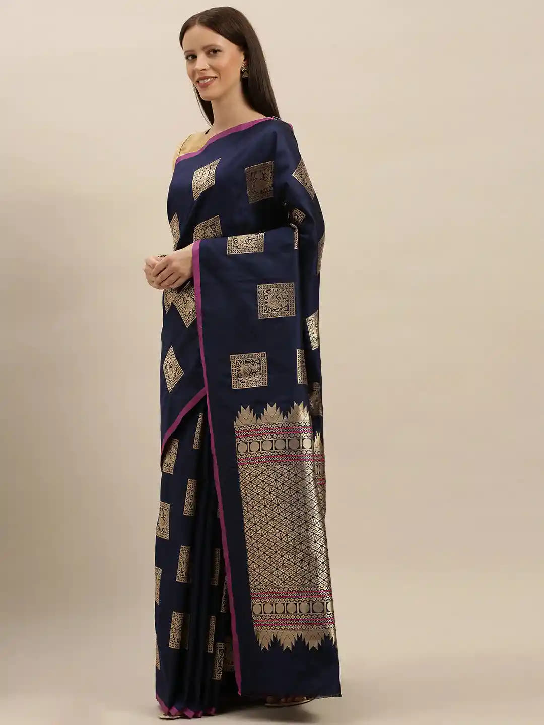Kanjivaram Navy Colour Silk Blend Woven Design Saree