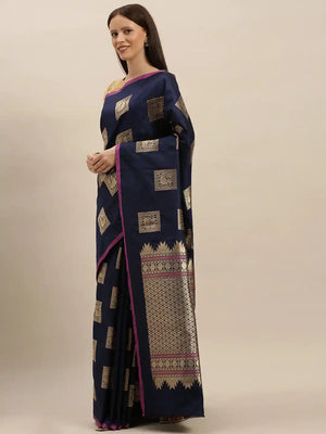 Kanjivaram Navy Colour Silk Blend Woven Design Saree