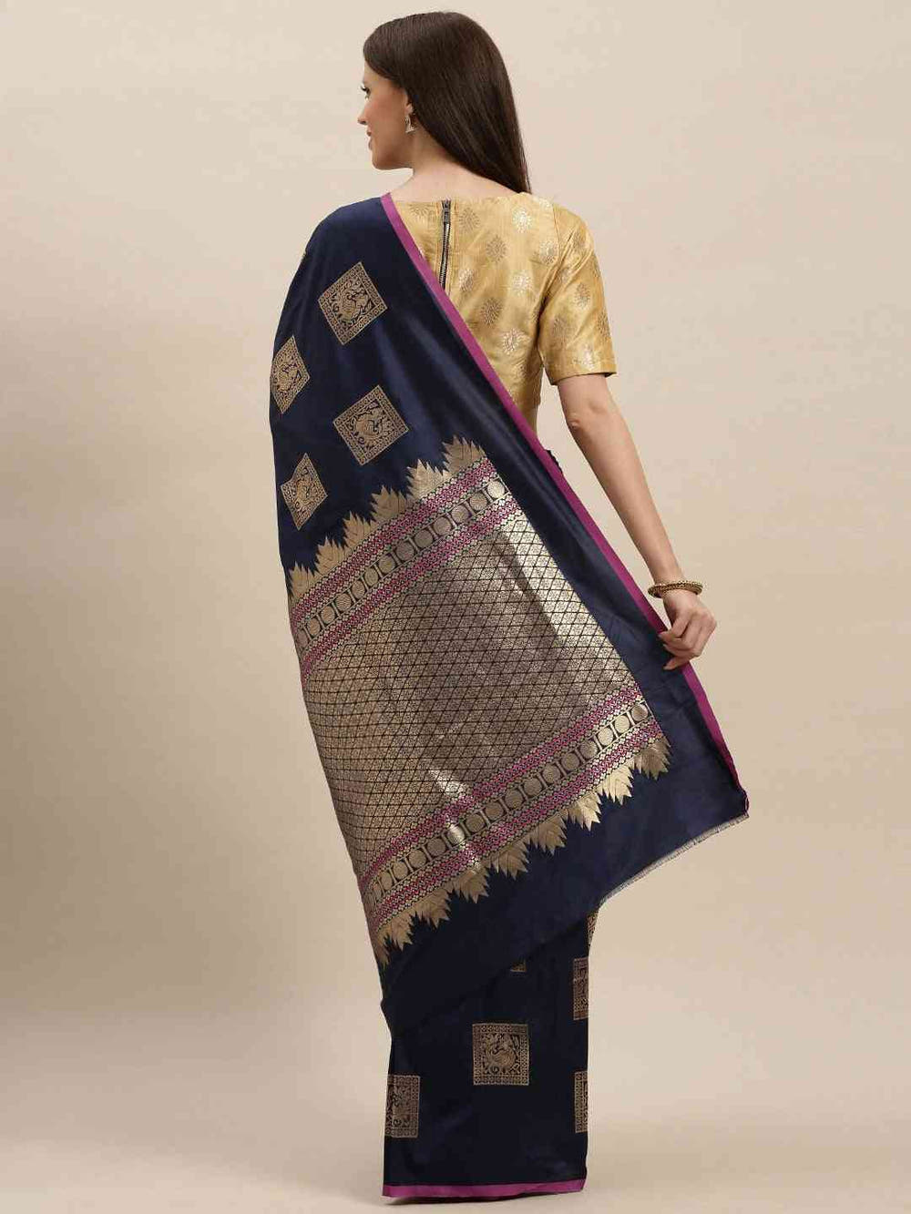 Kanjivaram Navy Colour Silk Blend Woven Design Saree