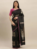 Stylish Kanjivaram Black Colour Silk Blend Woven Design Saree