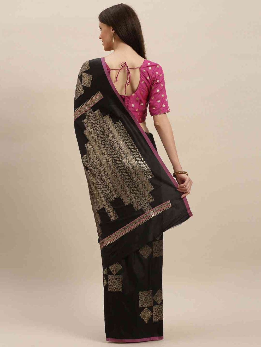 Stylish Kanjivaram Black Colour Silk Blend Woven Design Saree