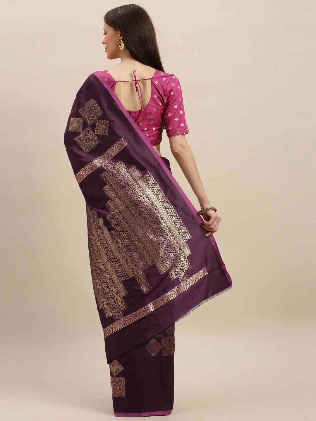 Stylish Kanjivaram Wine Colour Silk Blend Woven Design Saree
