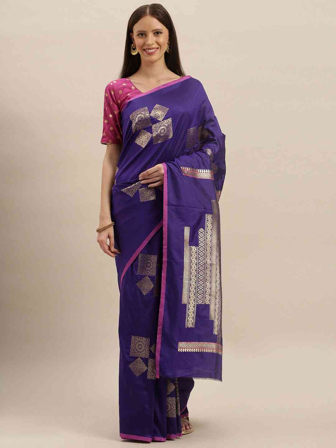 Stylish Kanjivaram Indigo Colour Silk Blend Woven Design Saree