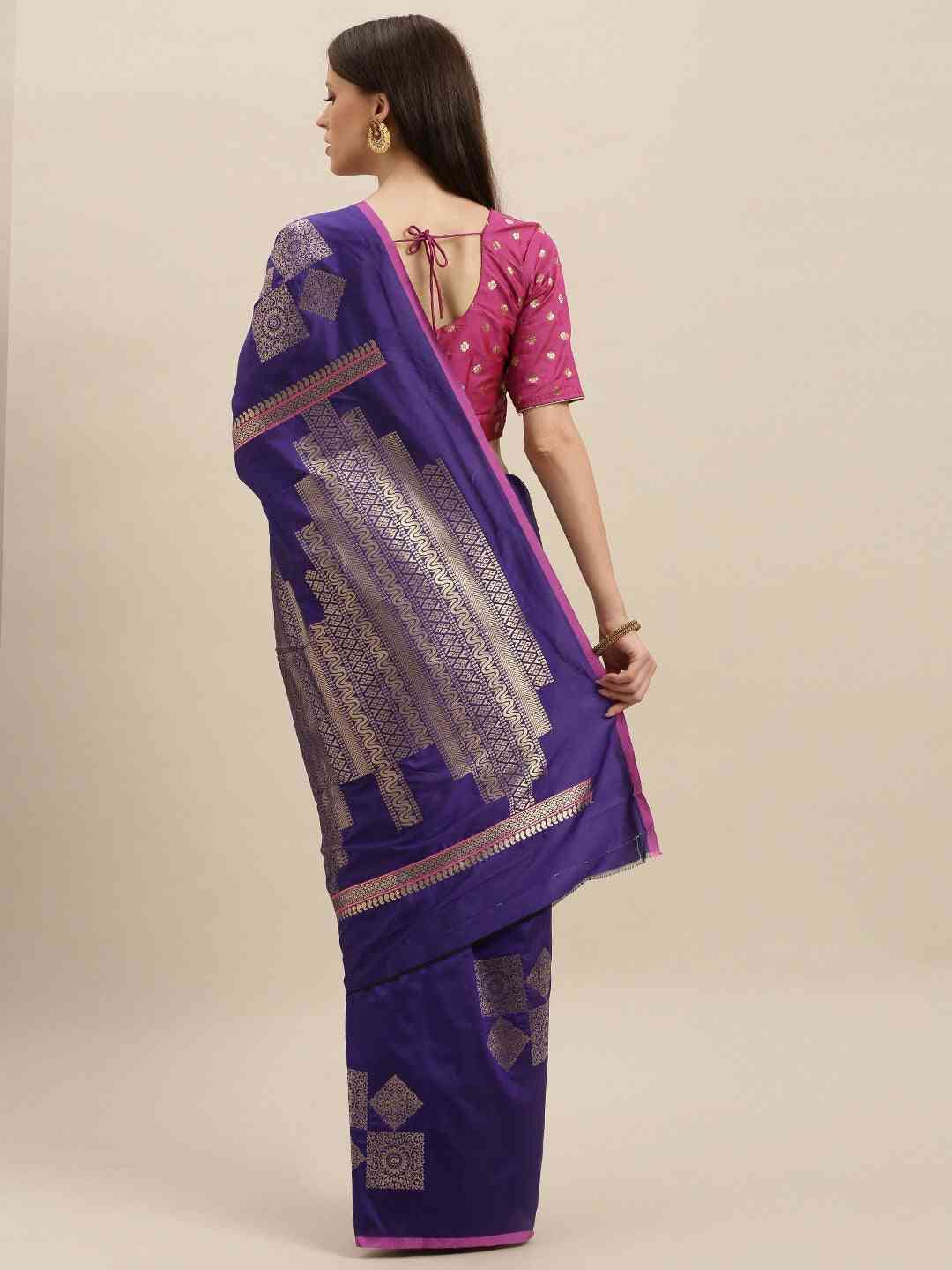 Stylish Kanjivaram Indigo Colour Silk Blend Woven Design Saree