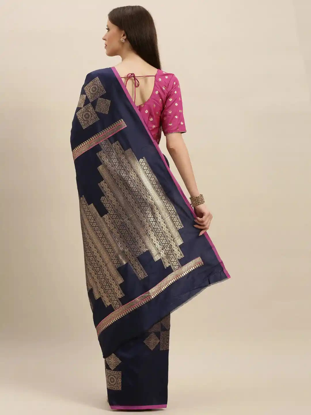 Stylish Kanjivaram Navy Colour Silk Blend Woven Design Saree