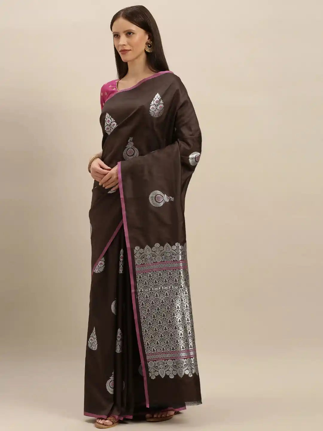 Kanjivaram Coffee Brown Colour Silk Blend Woven Design Saree