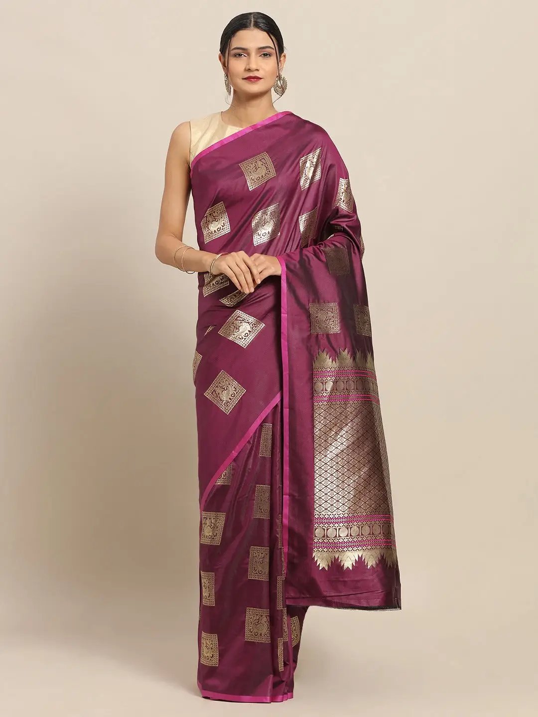 Kanjivaram Burgundy Colour Silk Blend Woven Design Saree