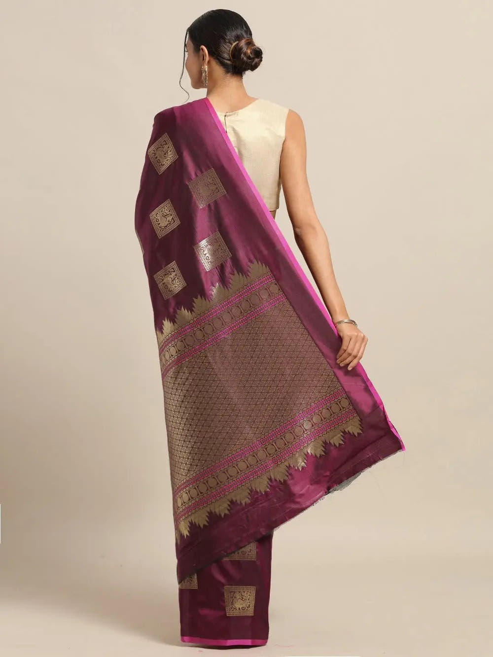 Kanjivaram Burgundy Colour Silk Blend Woven Design Saree