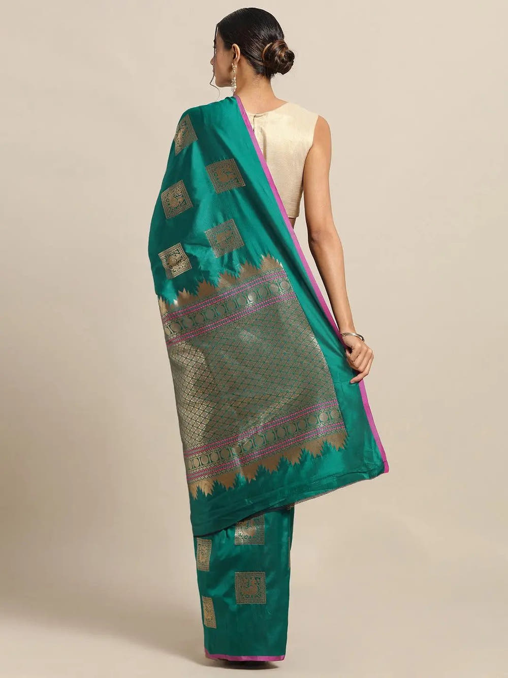 Kanjivaram Rama Colour Silk Blend Woven Design Saree