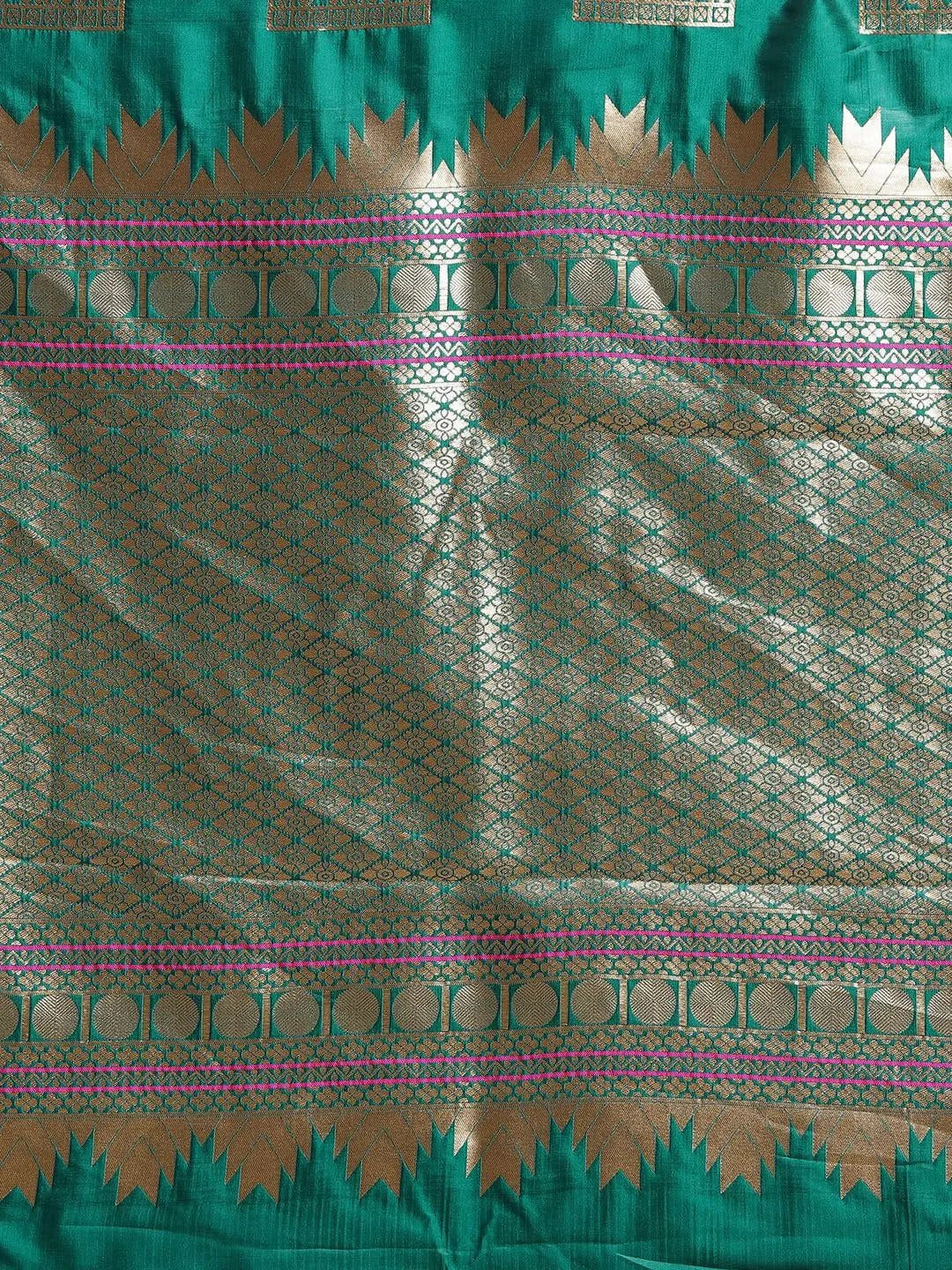 Kanjivaram Rama Colour Silk Blend Woven Design Saree
