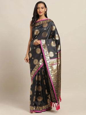 Banarasi Ethnic Motifs Black Colour Woven Design Saree