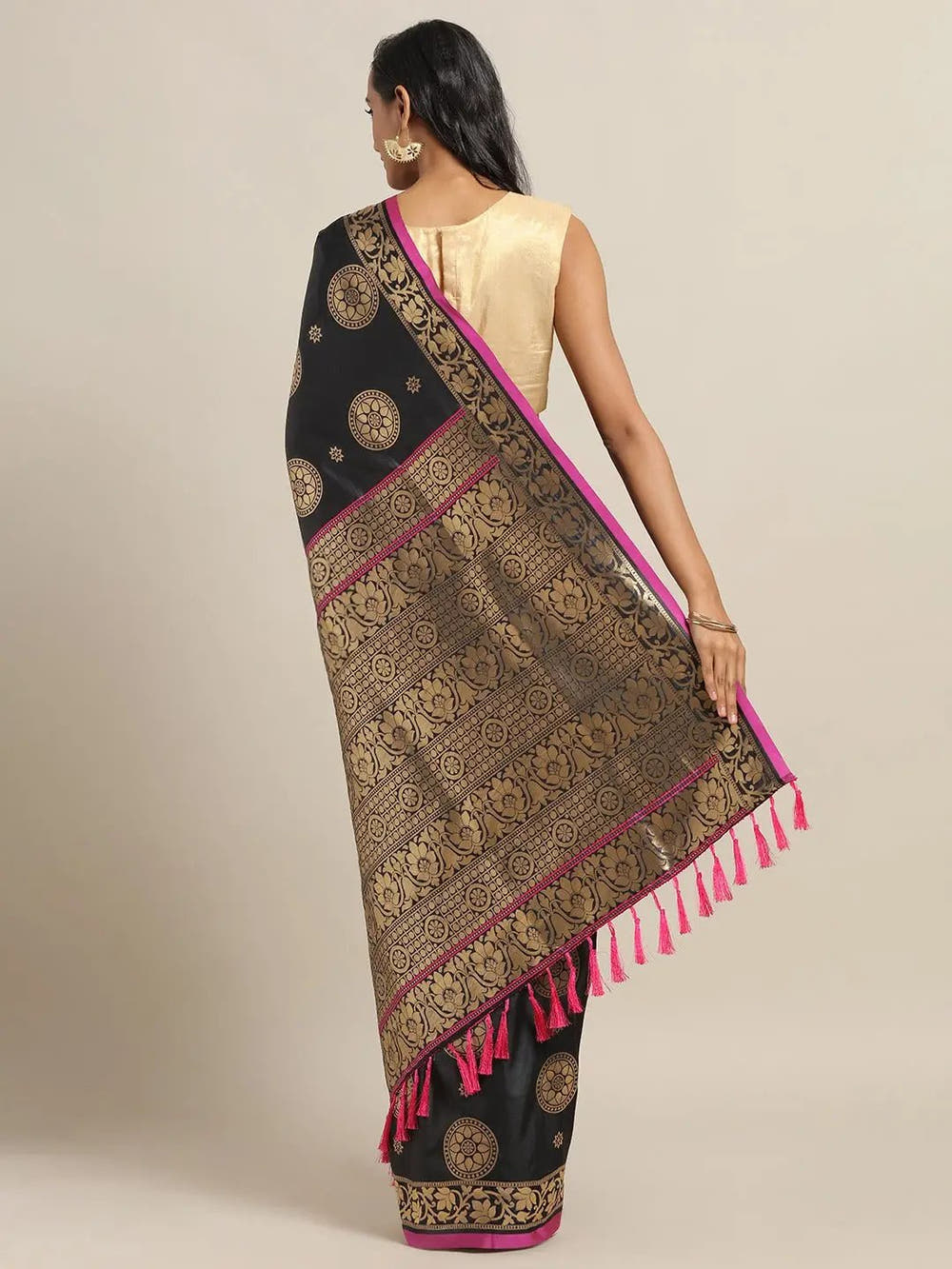 Banarasi Ethnic Motifs Black Colour Woven Design Saree