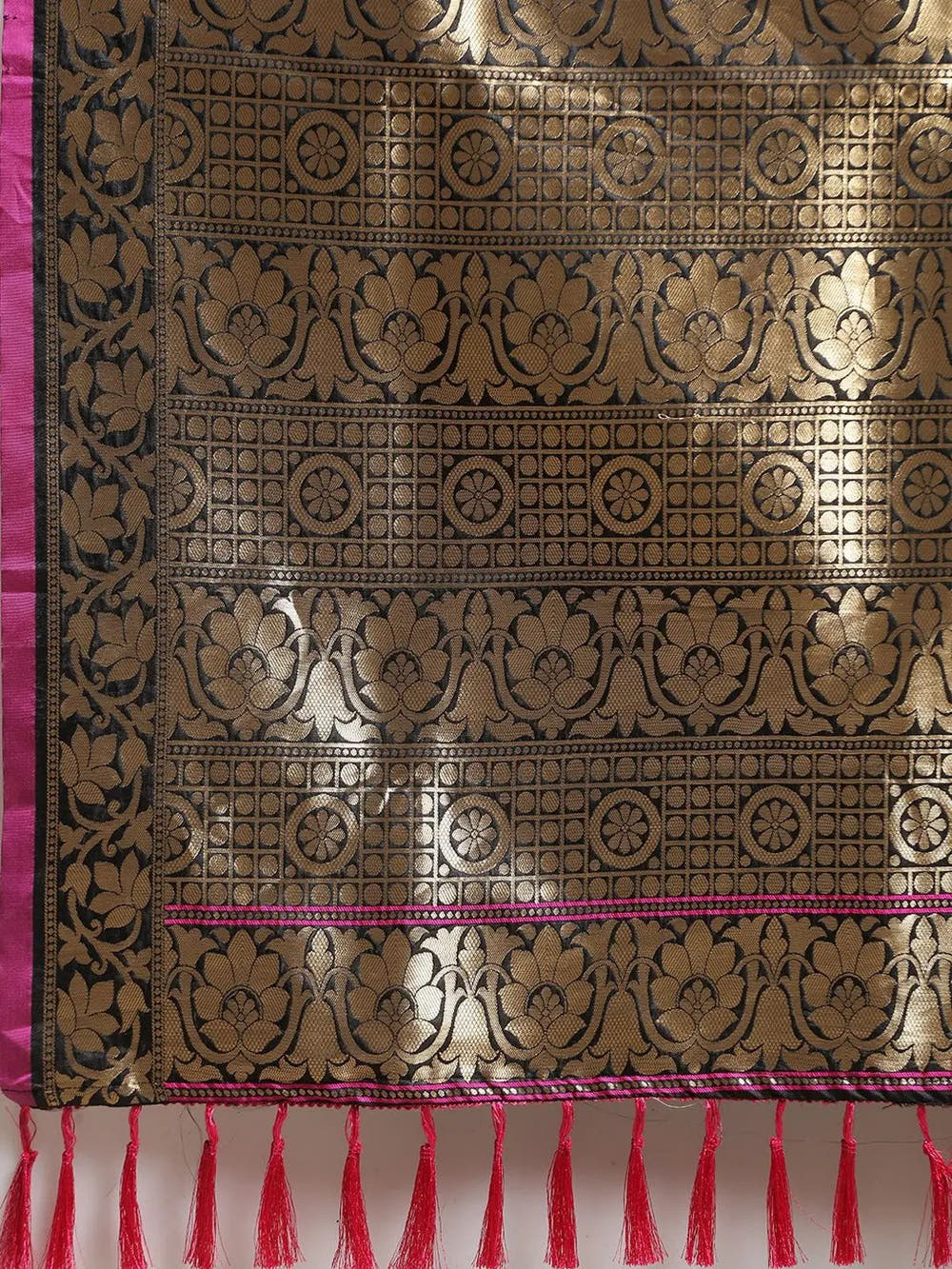 Banarasi Ethnic Motifs Black Colour Woven Design Saree