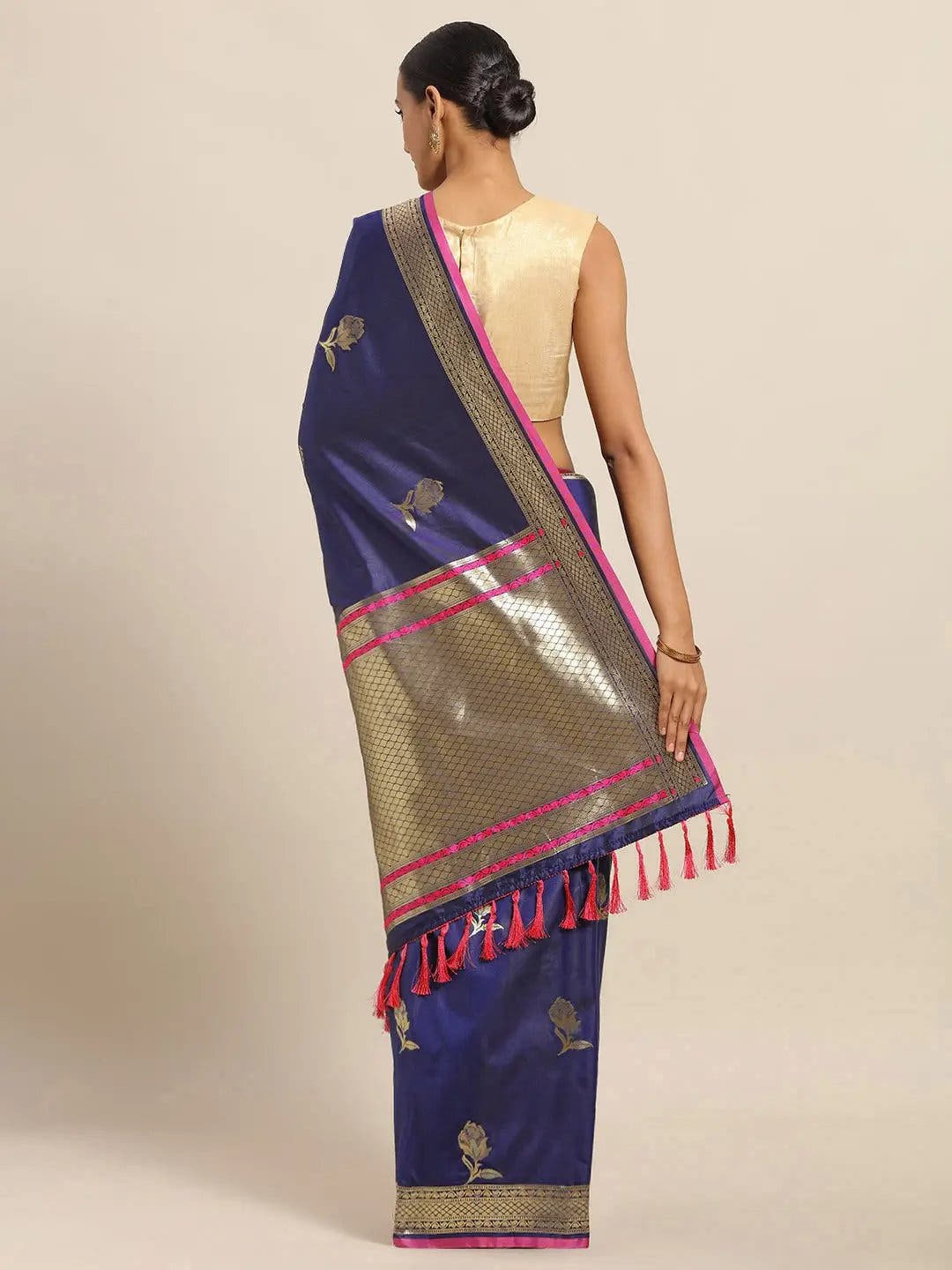 Traditional Banarasi Navy Silk Woven Design Saree