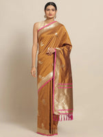 Traditional Banarasi Mustard Silk Woven Design Saree