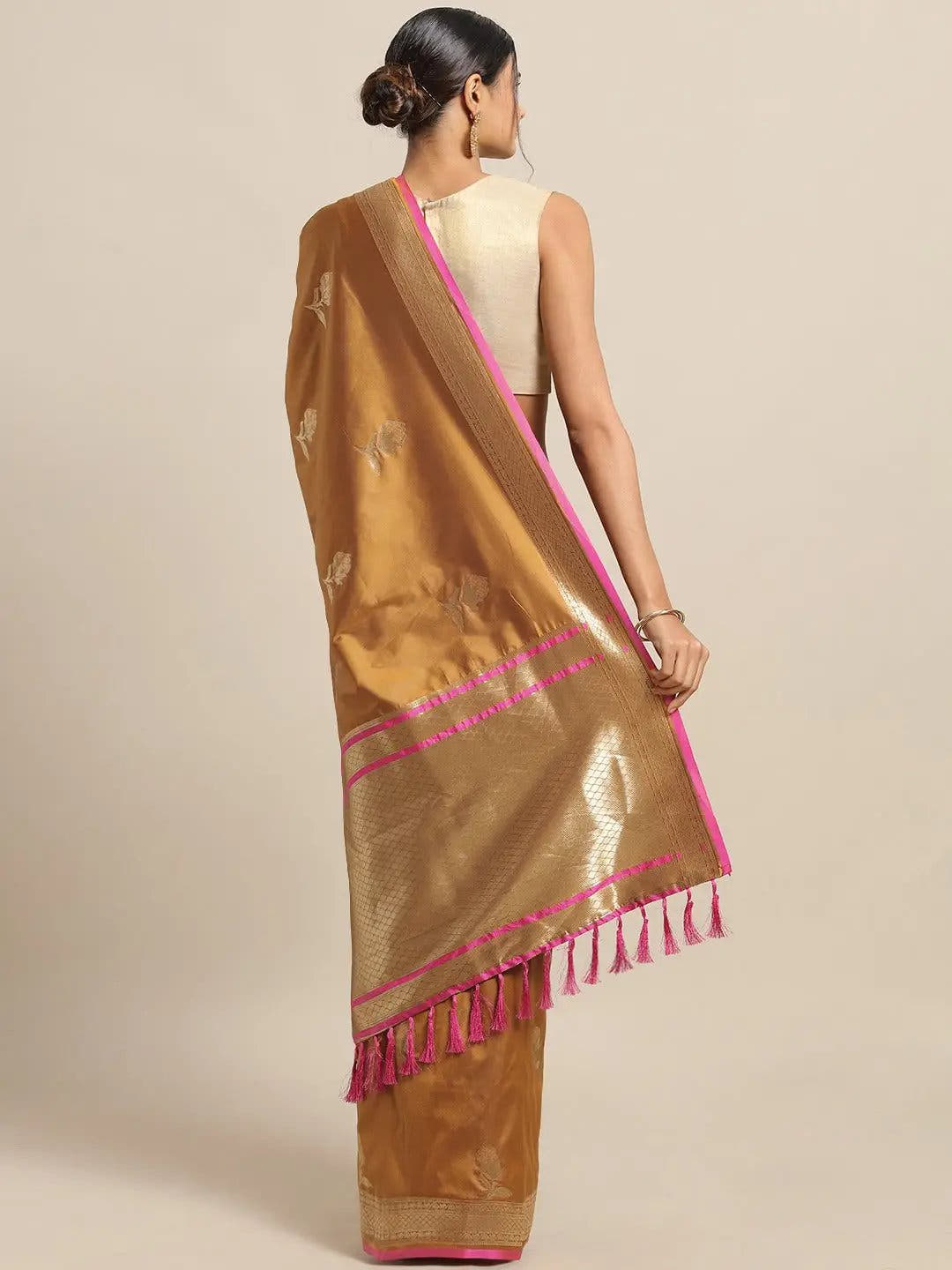 Traditional Banarasi Mustard Silk Woven Design Saree