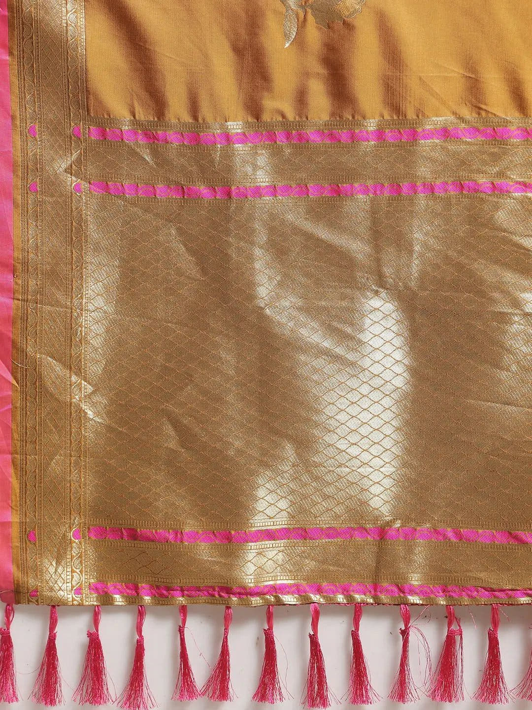 Traditional Banarasi Mustard Silk Woven Design Saree