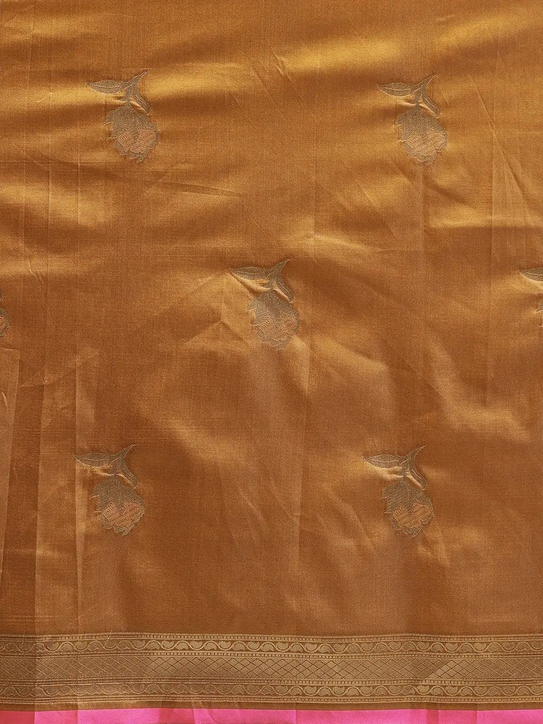 Traditional Banarasi Mustard Silk Woven Design Saree